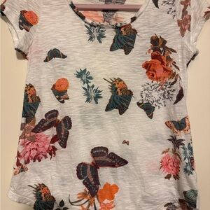 Lucky Brand Butterfly & Floral Print Tshirt XS Like New